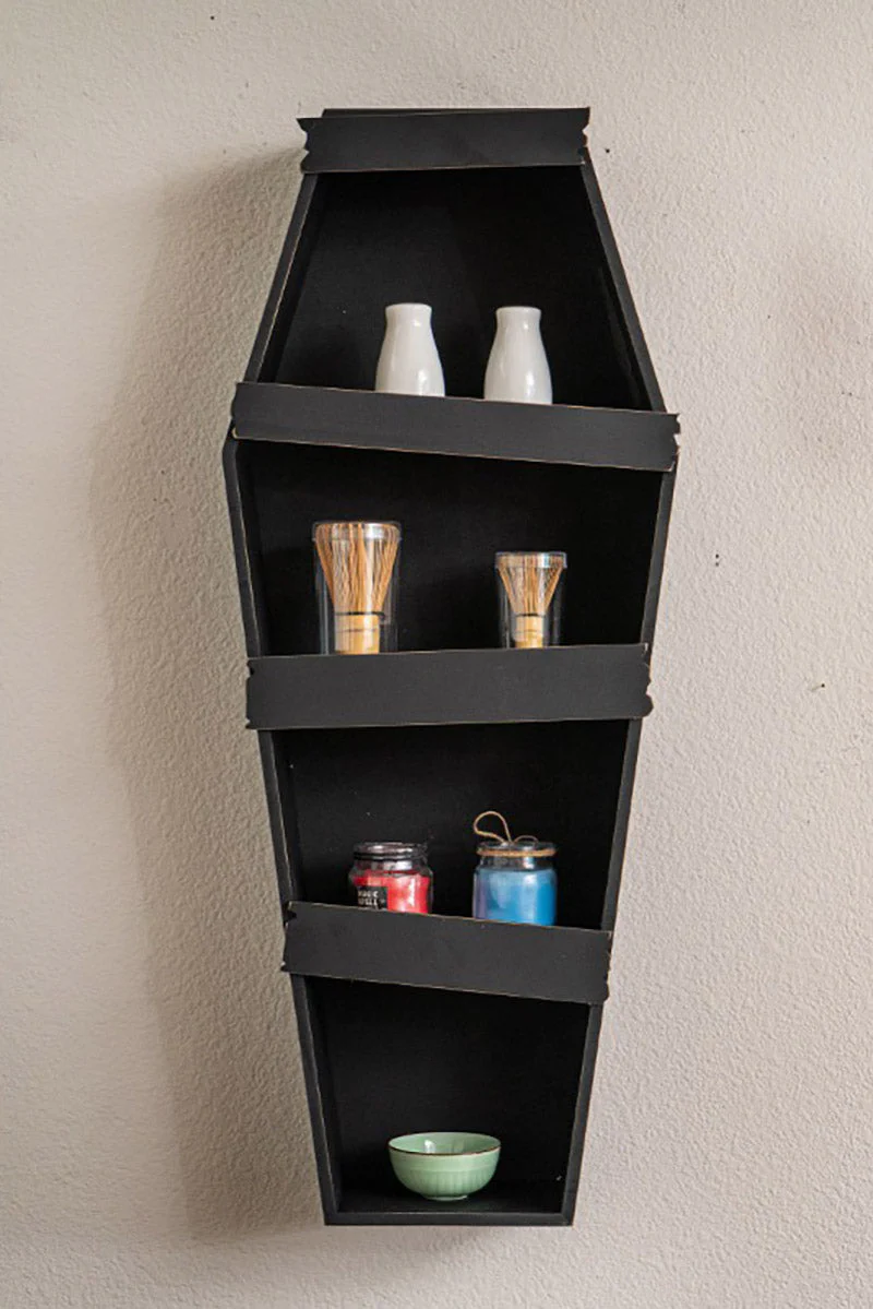 30" Distressed Haunted House Coffin Display Shelf - Image 2