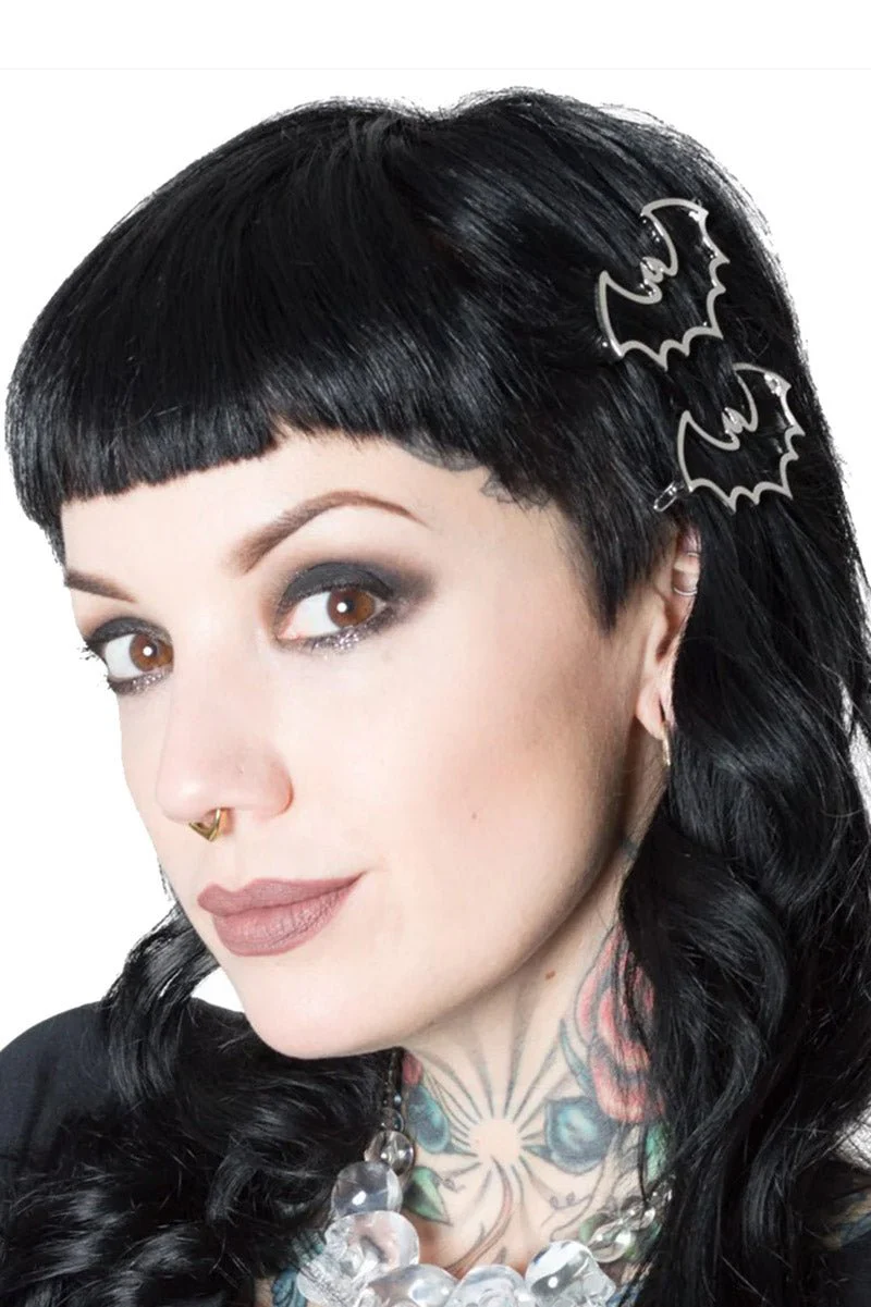 Bat Outline Metal Hair Clips [Pair] - Image 2
