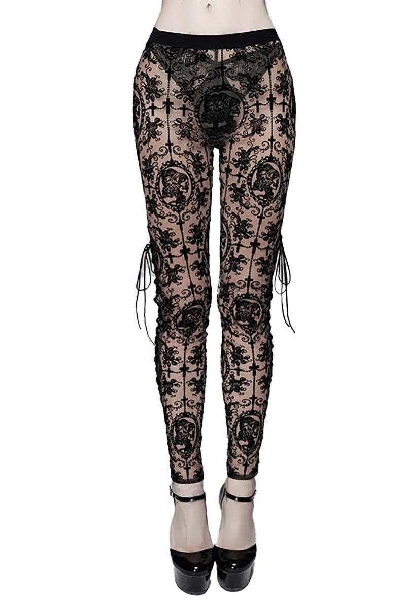 Bathory Edwardian Cameo Mesh Tattoo Leggings - Image 2