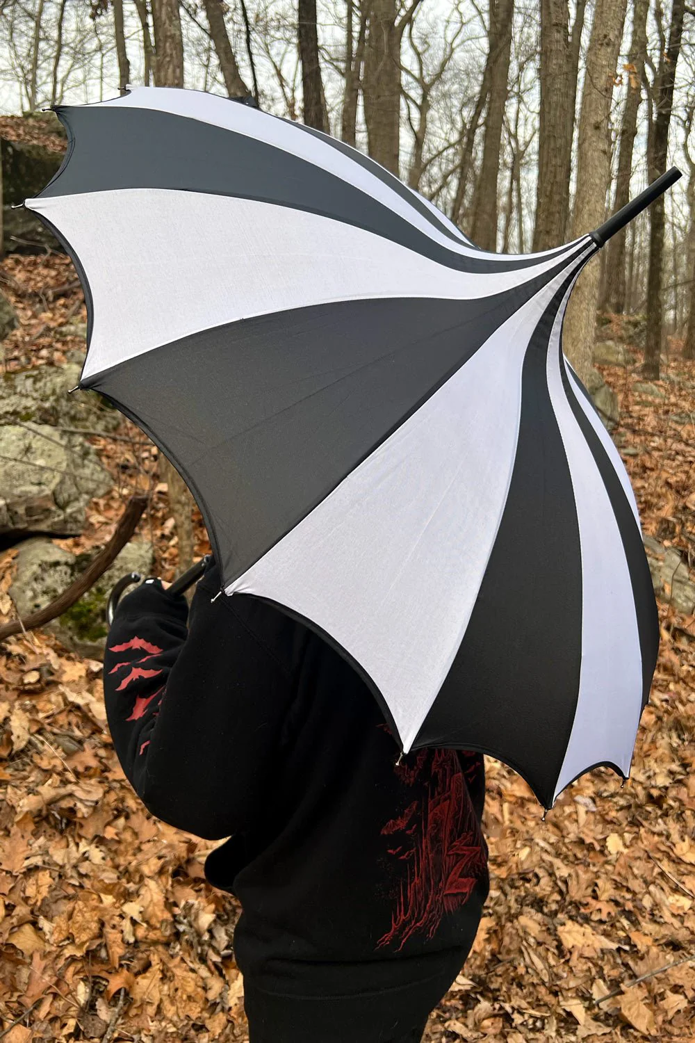 Batwing Pagoda Umbrella [BLACK/WHITE STRIPED] - Image 8