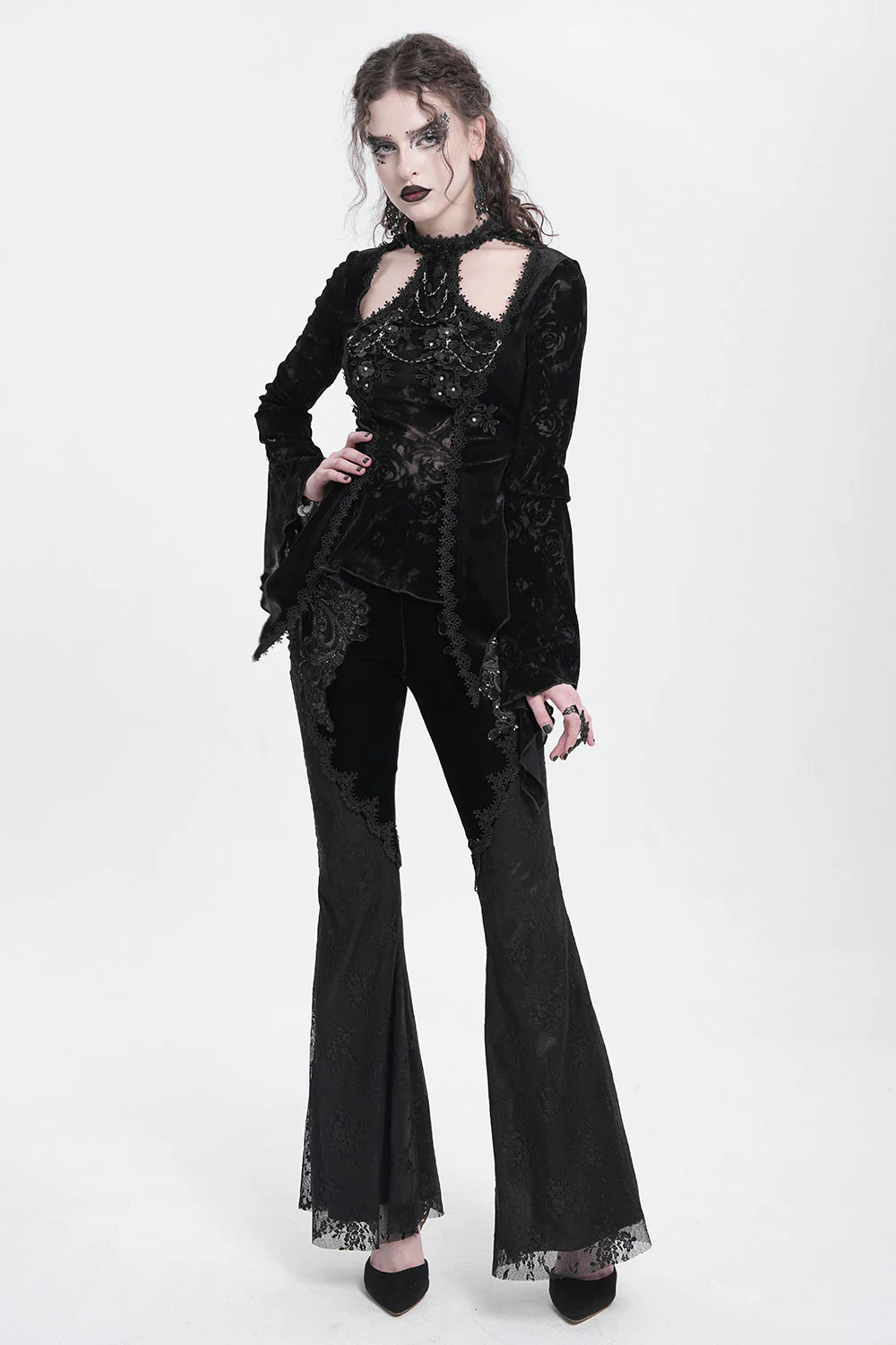 Black Alchemy Velvet Boho Bell Bottoms - Image 8