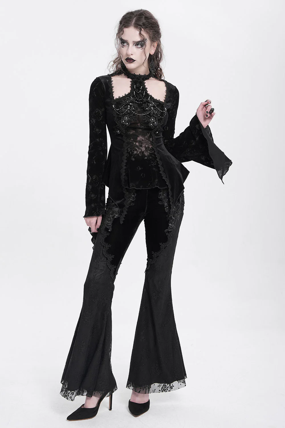 Black Alchemy Velvet Boho Bell Bottoms - Image 9