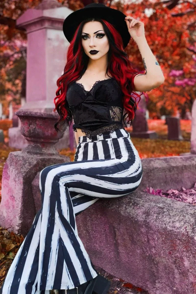 Black and White Striped Hellz Bellz Flares [BLACK/WHITE] - Image 7
