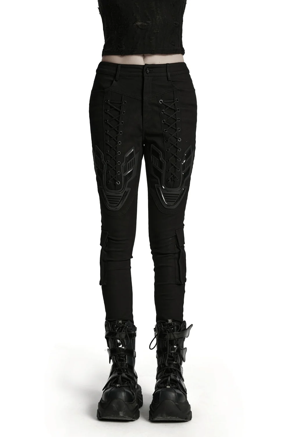 Black Armor Lace-Up Skinny Jeans - Image 2