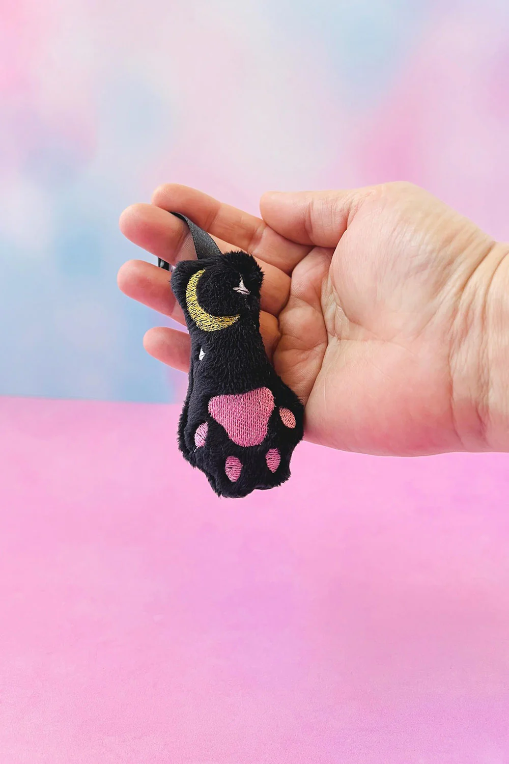 Celestial Cat Paw Plush Bag Charm Keychain [Black] - Image 2