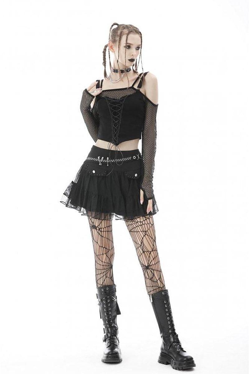Black Craft Fishnet Off the Shoulder Top - Image 6