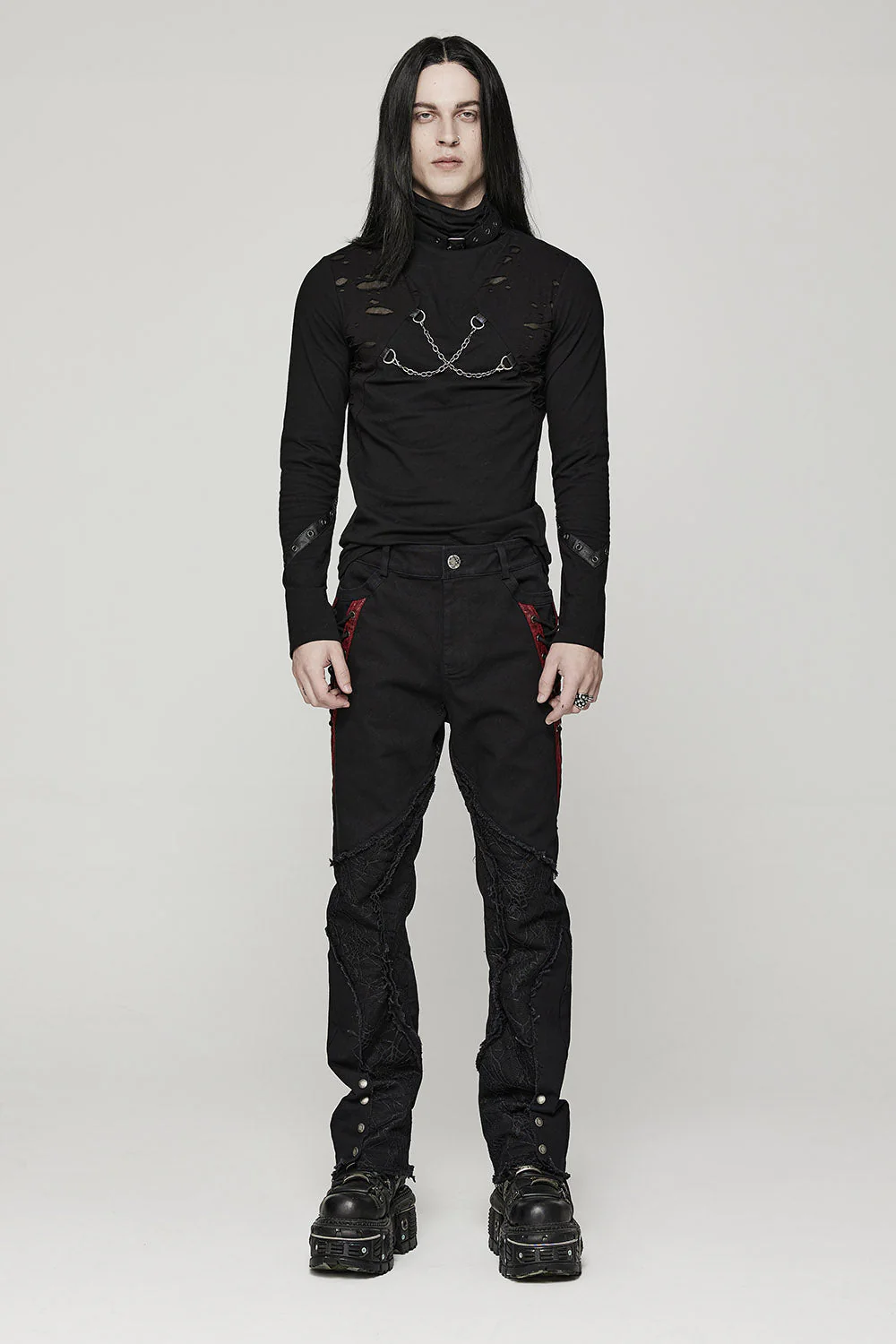 Black Lord Lace-Up Pants [BLACK/RED] - Image 3