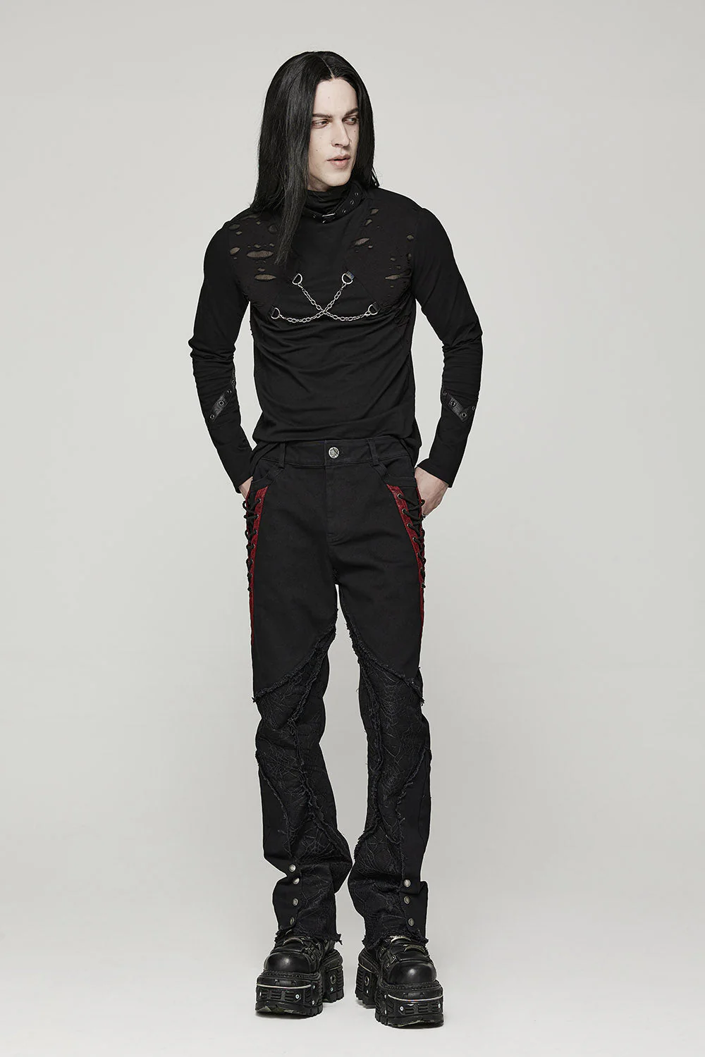 Black Lord Lace-Up Pants [BLACK/RED] - Image 4