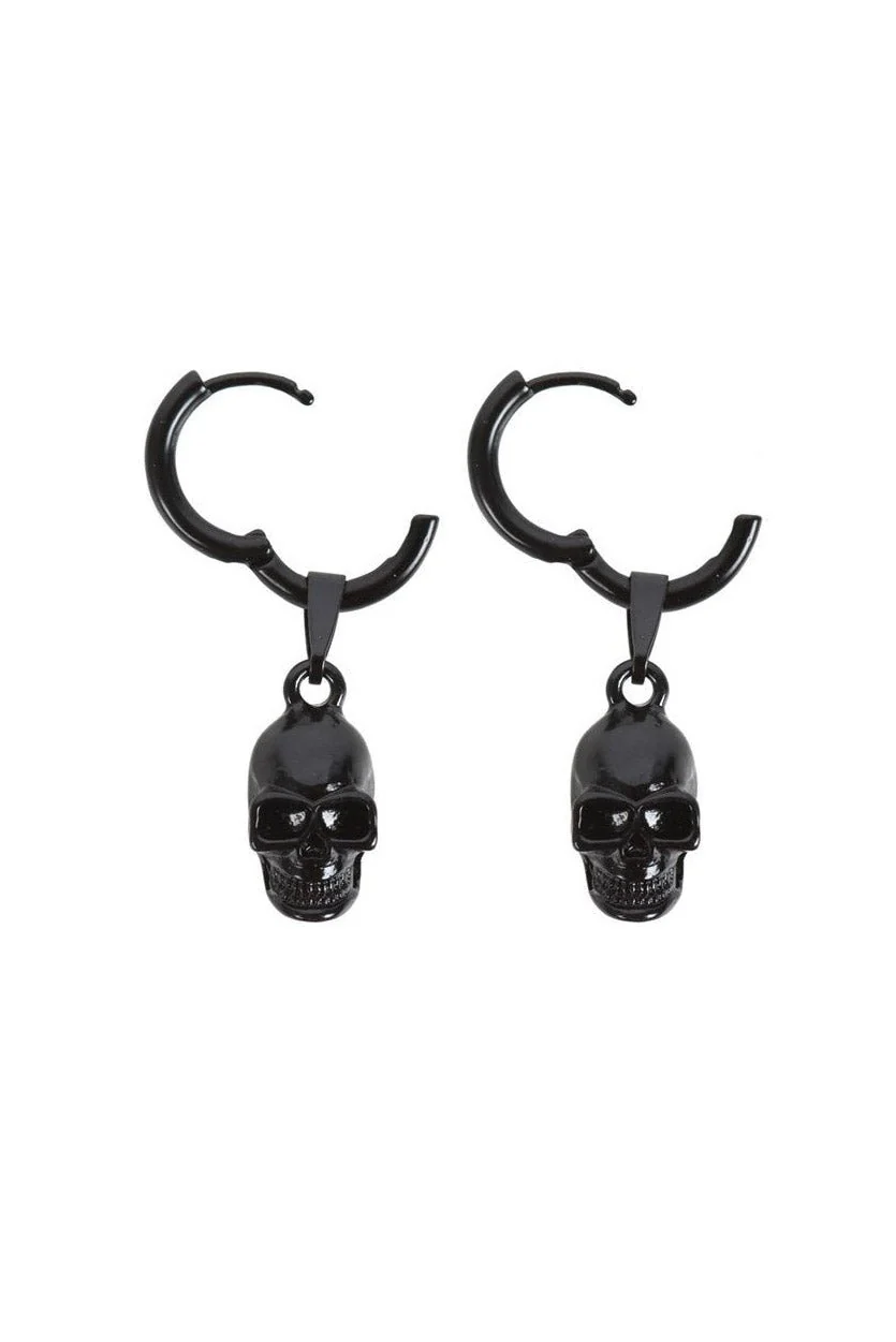 Black Stainless Steel Skull Earrings - Image 3