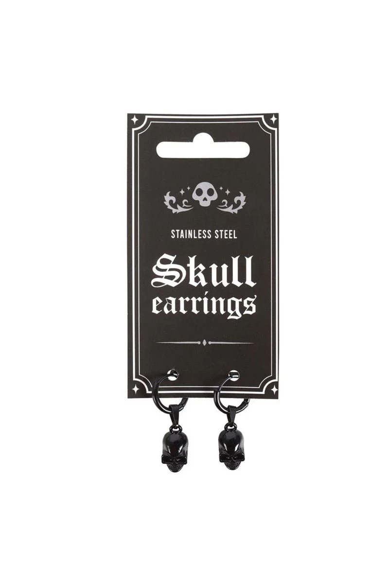 Black Stainless Steel Skull Earrings - Image 4