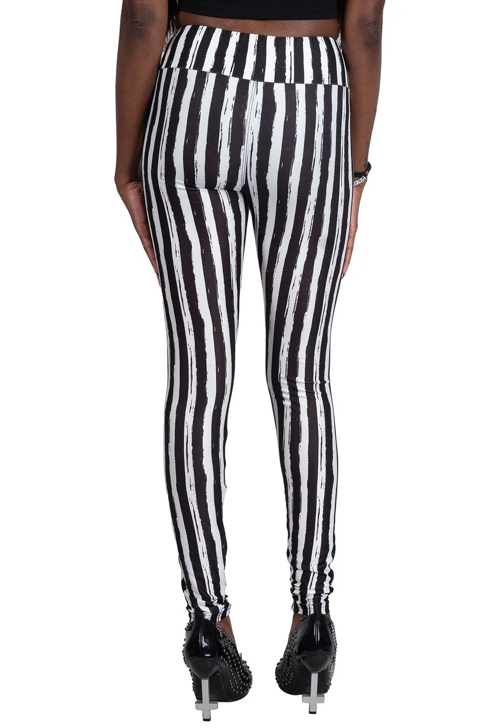 Black and White Striped High Waisted Leggings - Image 3