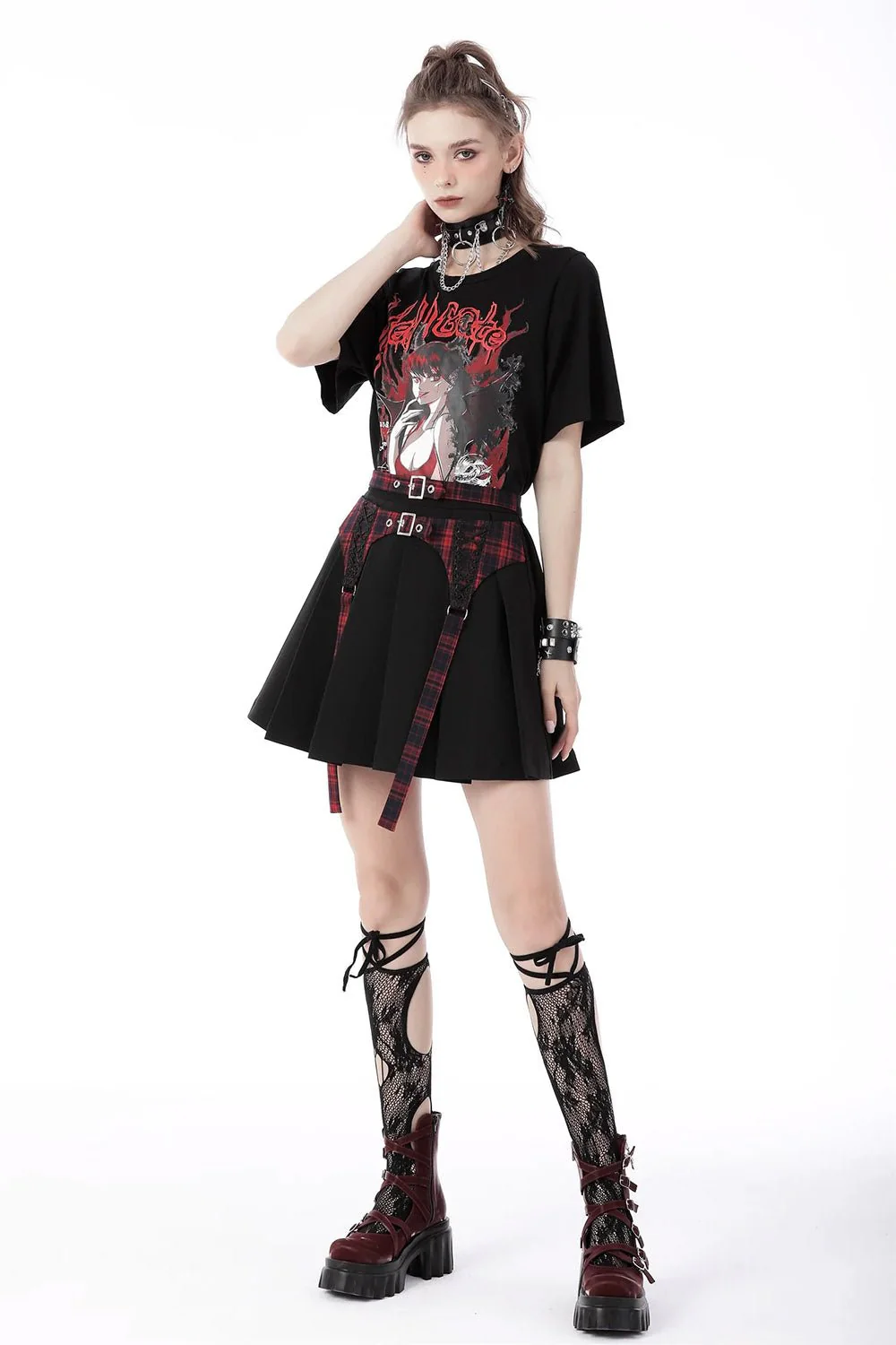Blood Hugs Pleated Mini Skirt [RED PLAID] - Image 4