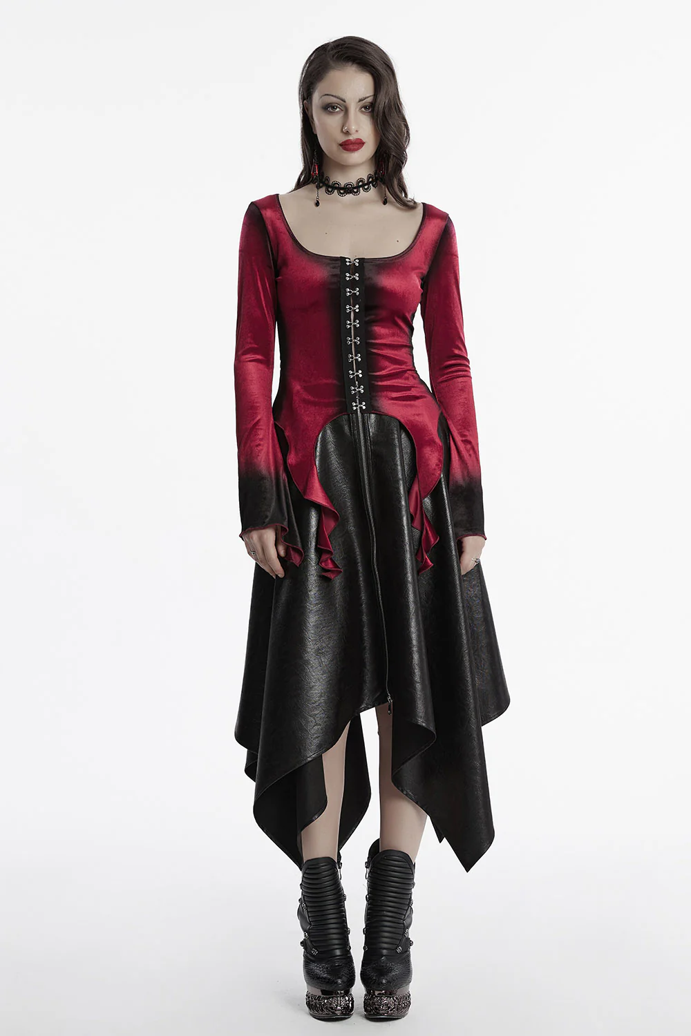 Blood Moon Irregular Hem Flare Sleeve Top [Red] - Image 4