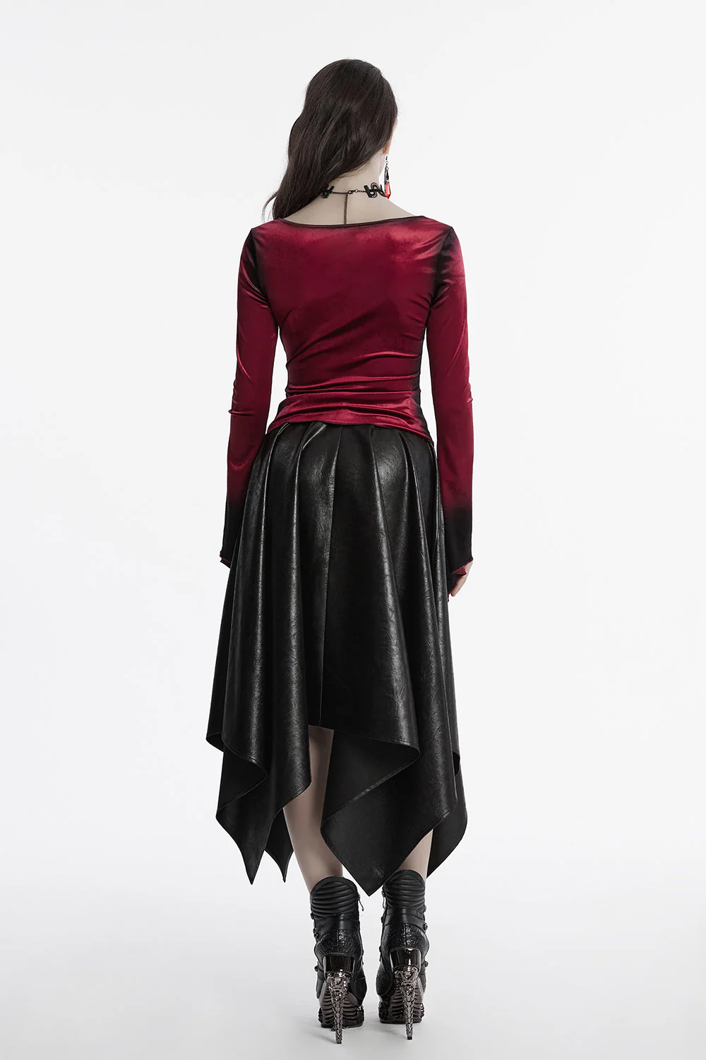 Blood Moon Irregular Hem Flare Sleeve Top [Red] - Image 5