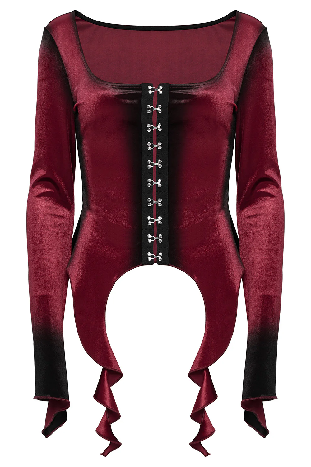 Blood Moon Irregular Hem Flare Sleeve Top [Red] - Image 6