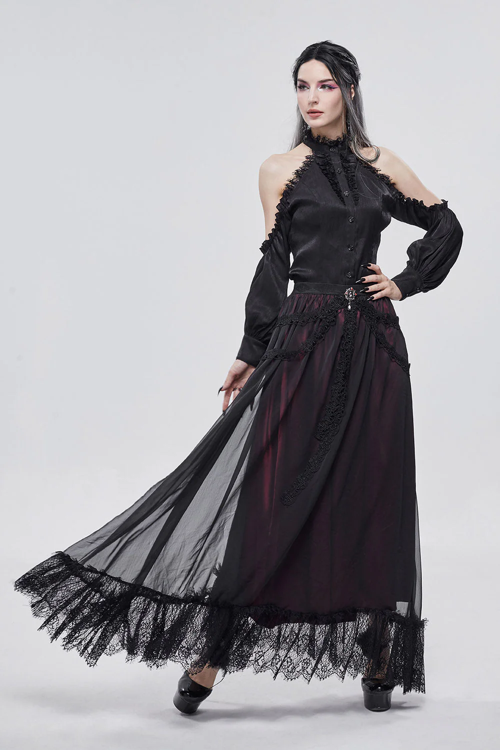 Blooddrop Layered Lace Maxi Skirt - Image 6