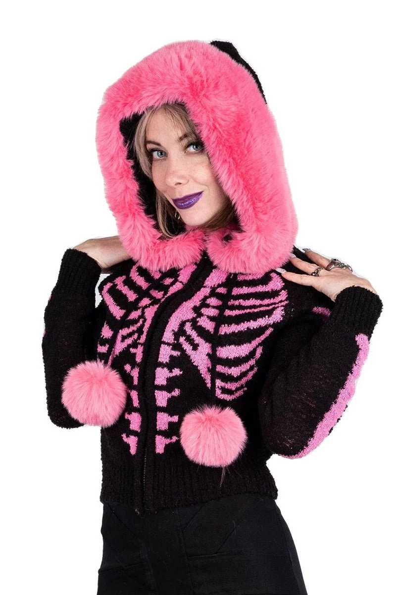 Bony Rib Cage Skeleton Fur Sweater [BLACK/PINK] - Image 4