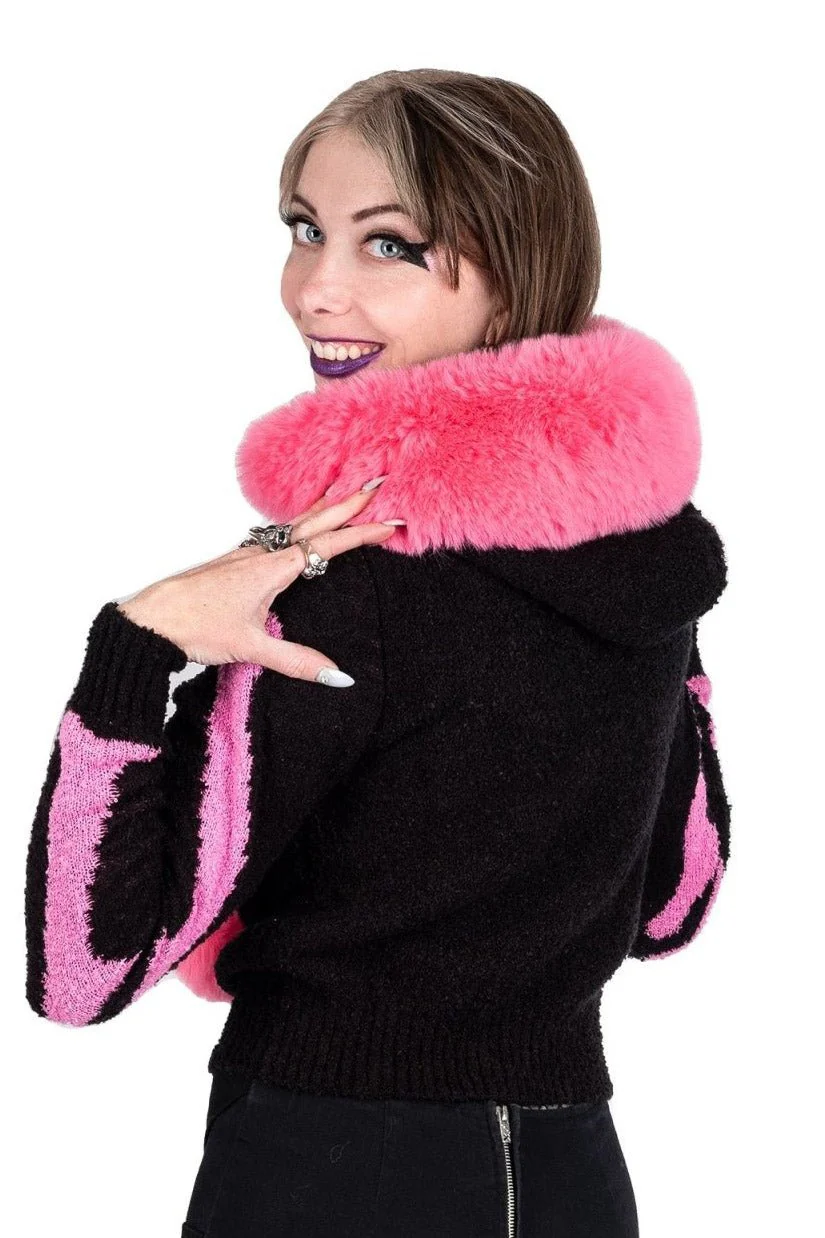 Bony Rib Cage Skeleton Fur Sweater [BLACK/PINK] - Image 6