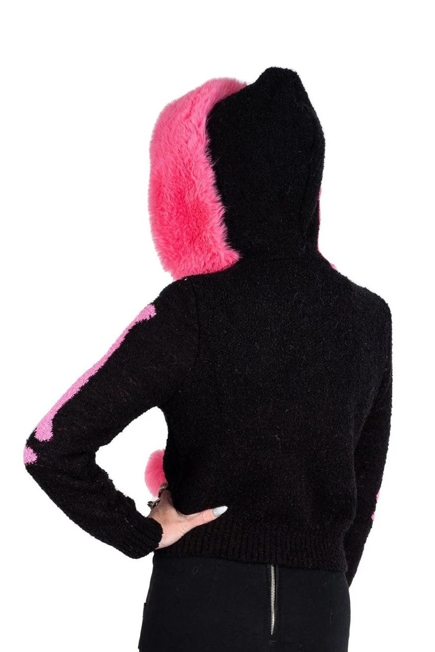 Bony Rib Cage Skeleton Fur Sweater [BLACK/PINK] - Image 7