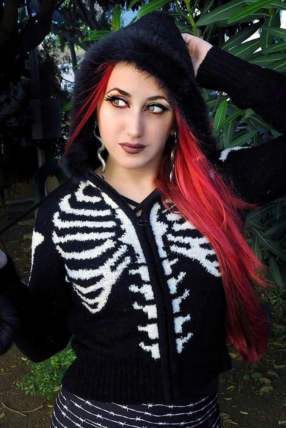 Bony Rib Cage Skeleton Fur Zip Sweater [BLACK/WHITE] - Image 9