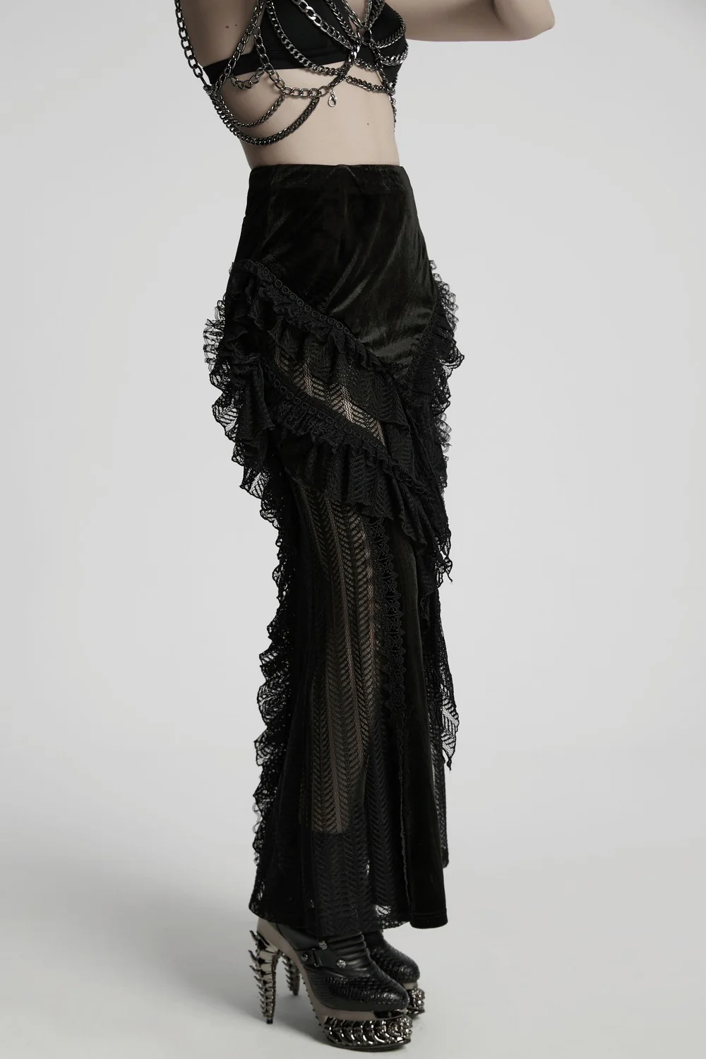 Calypso Ruffled Velvet Mermaid Maxi Skirt - Image 3