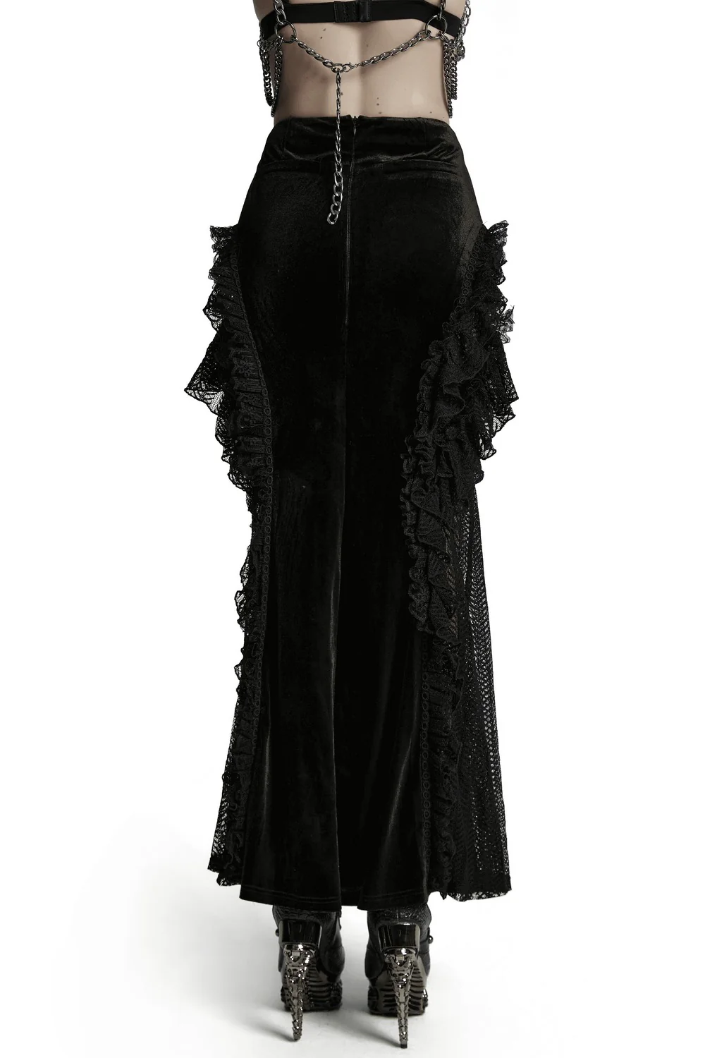 Calypso Ruffled Velvet Mermaid Maxi Skirt - Image 4