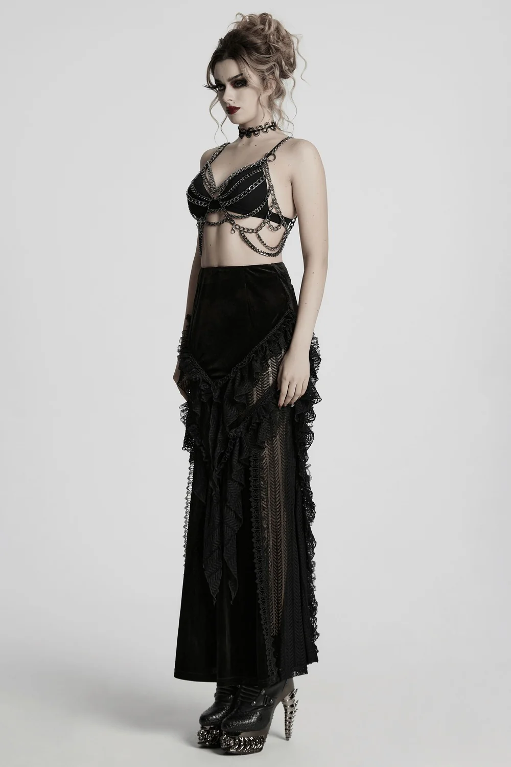 Calypso Ruffled Velvet Mermaid Maxi Skirt - Image 5