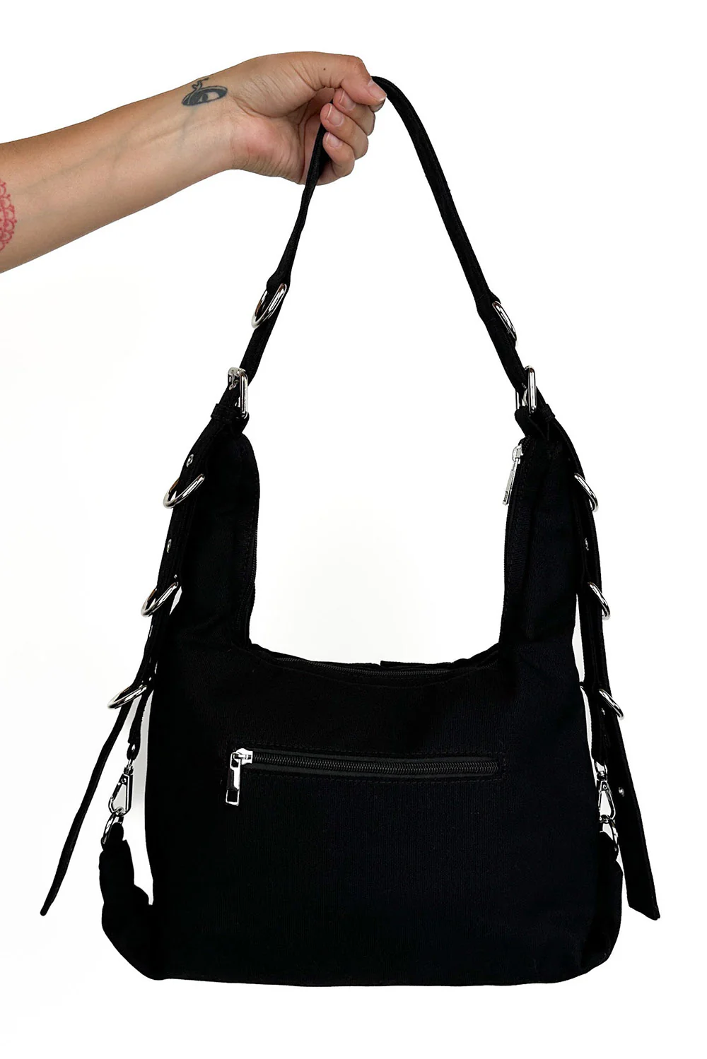 Canvas D-Ring Grommet Hobo Bag - Image 6