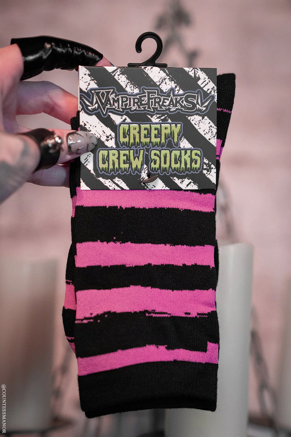 Creepy Crew Socks [Pink/Black Stripes] - Image 2