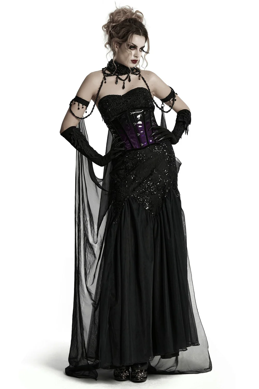 Crystal Witch Choker with Detachable Cloak Harness
