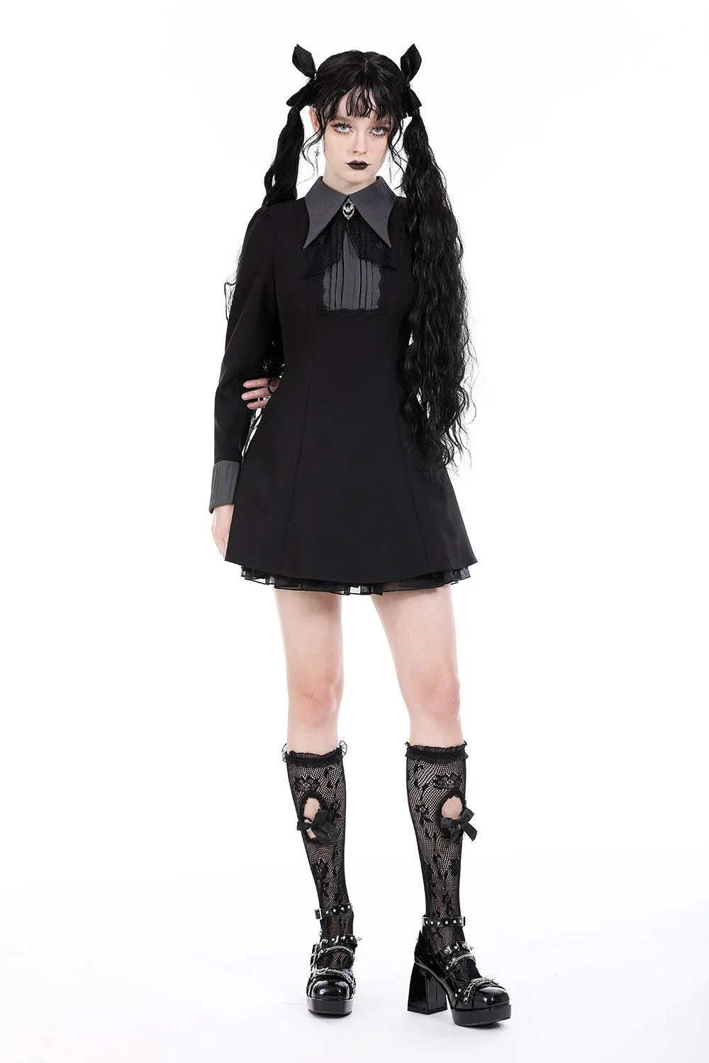 Dark Academia Batwing Collar Dress - Image 4