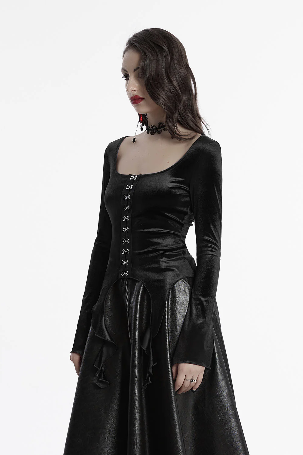 Dark Siren Velvet Long Sleeve Top [Black] - Image 4