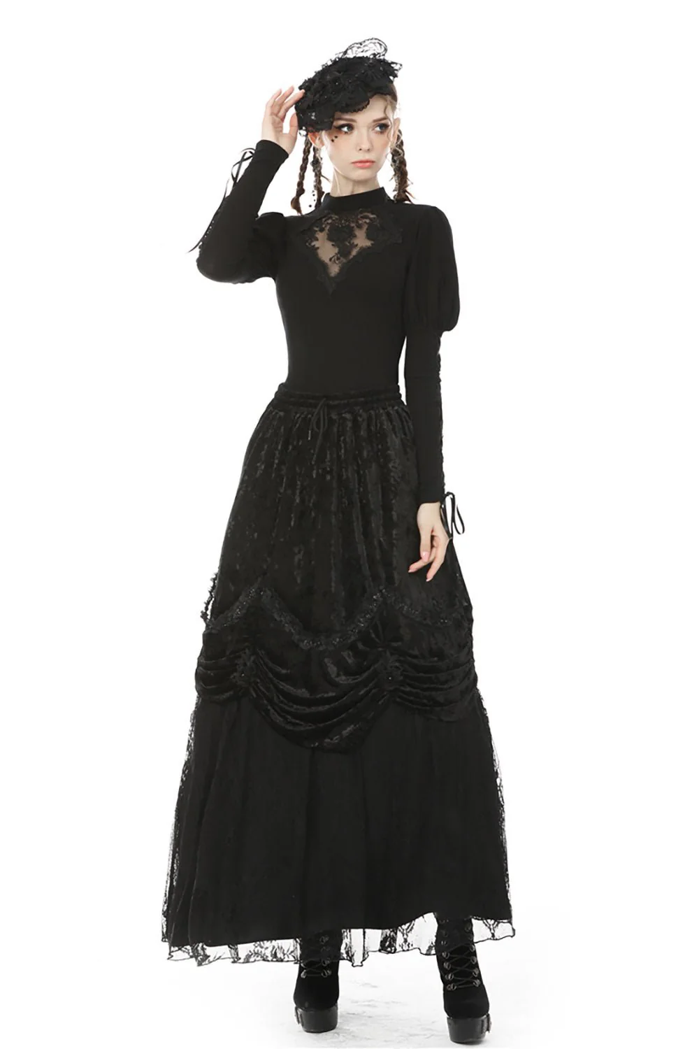 Dead Roses Goth Puffed Lace-Up Sleeve Top - Image 5