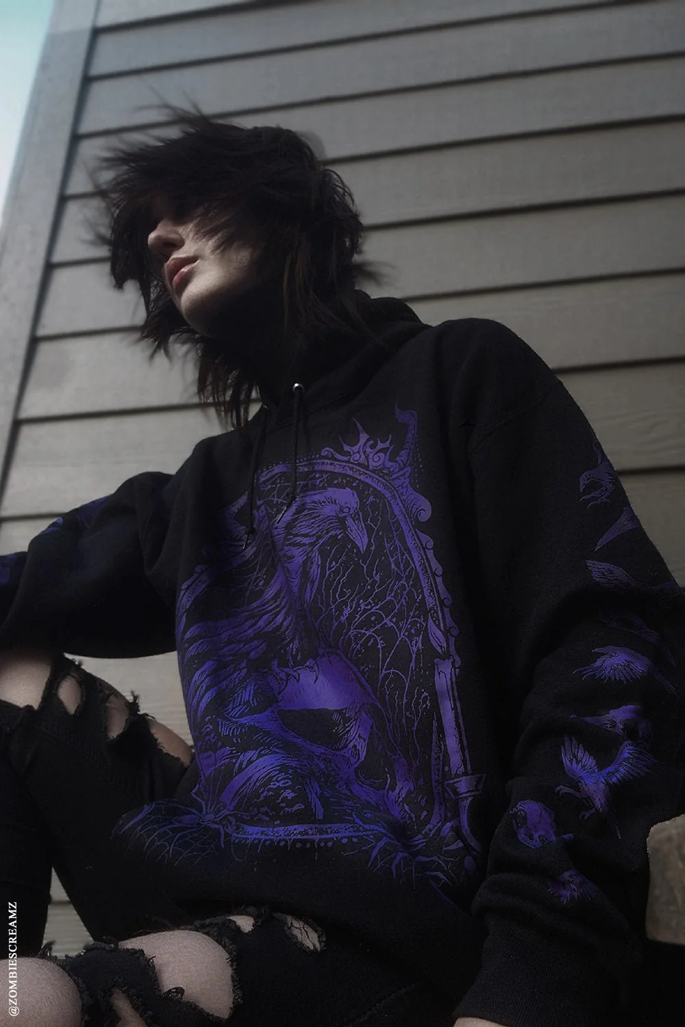 Death Raven Hoodie w/ Crow Sleeves [PURPLE] - Image 10