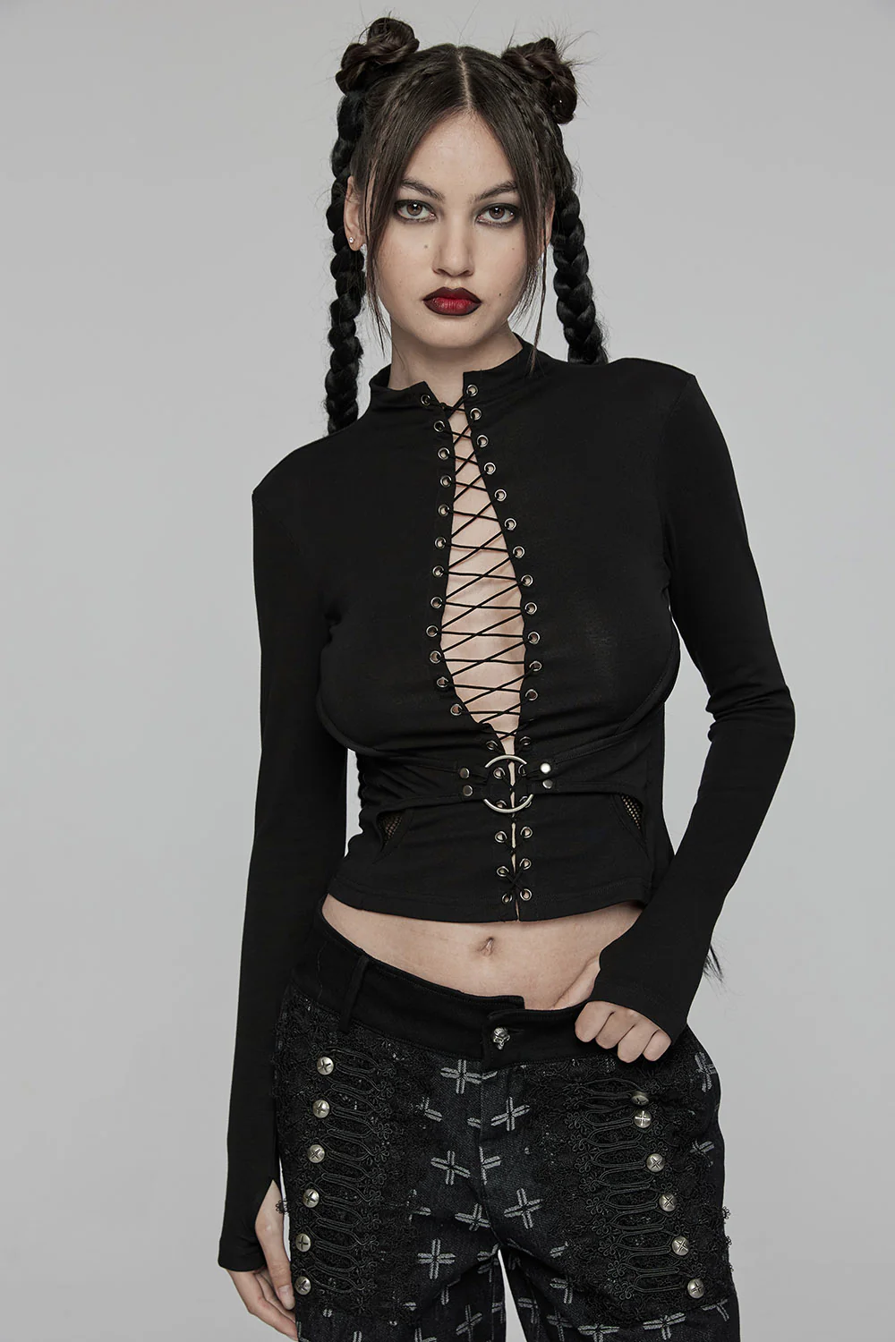 Death Stare Lace-Up Long Sleeve Top