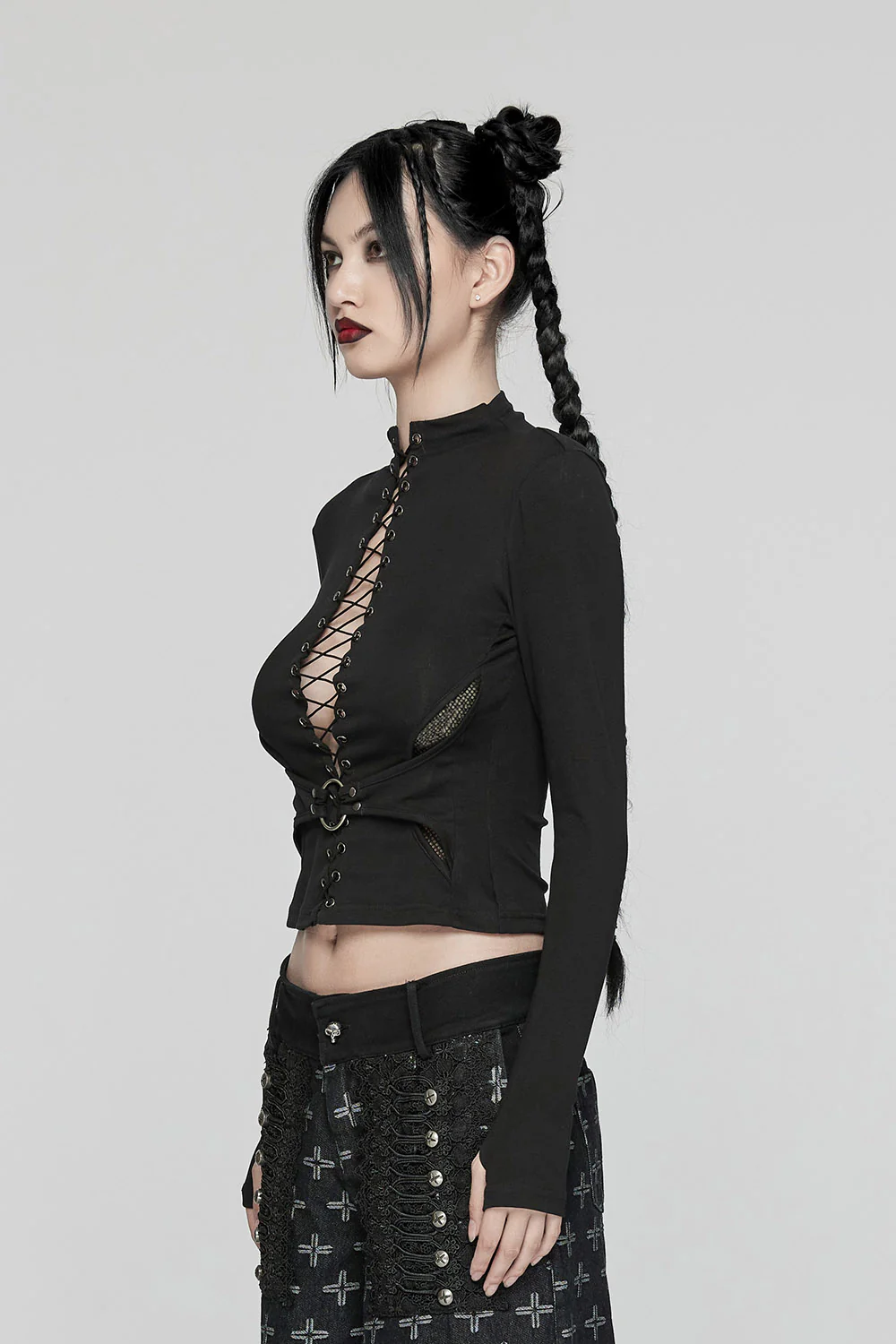 Death Stare Lace-Up Long Sleeve Top - Image 2