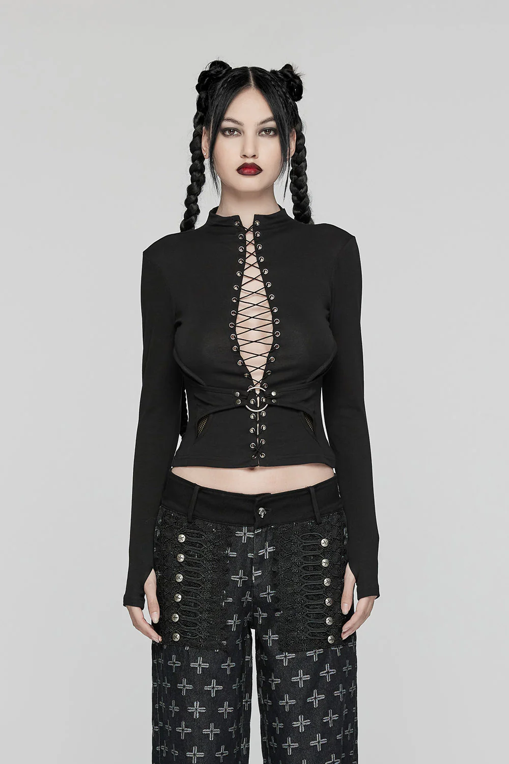 Death Stare Lace-Up Long Sleeve Top - Image 4