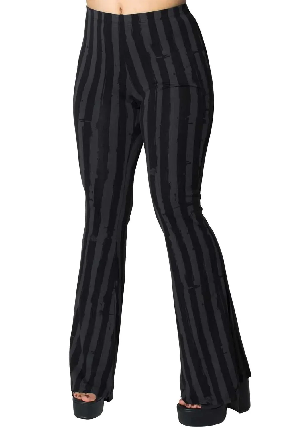Distressed Stripe Grey Flare Leggings - Image 3