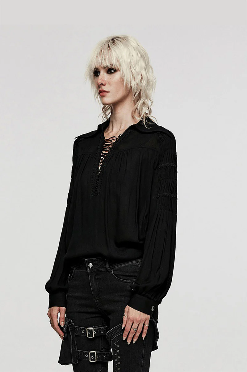 Dreadraven Cotton Lace-Up Shirt - Image 2