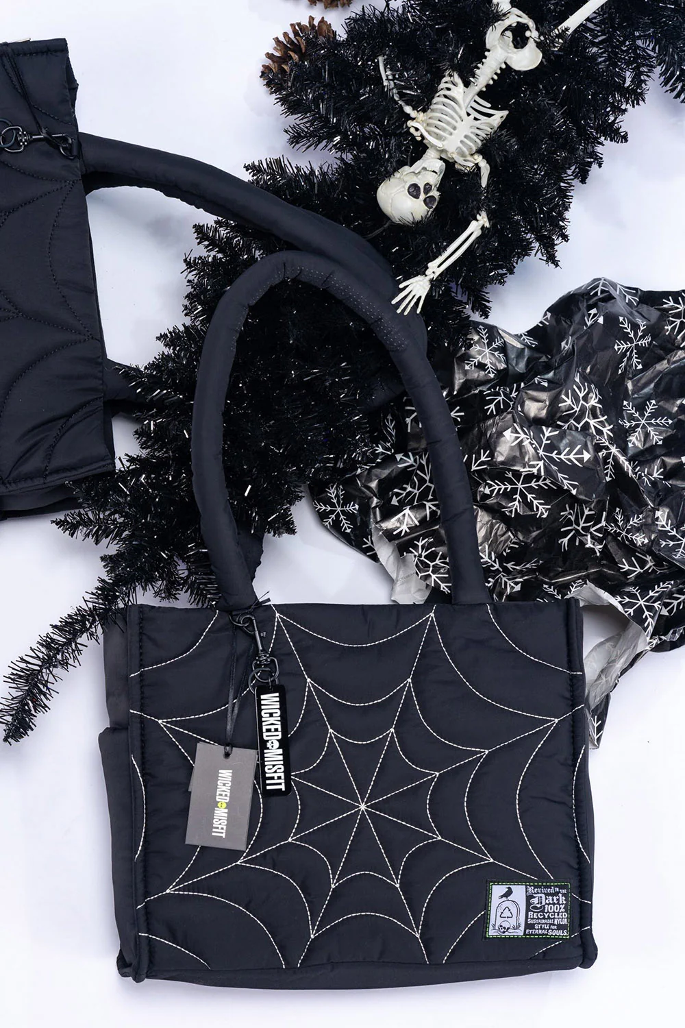 Eco Friendly Nylon XL Spiderweb Puff Tote [BLK/WHT Spiderweb] - Image 6
