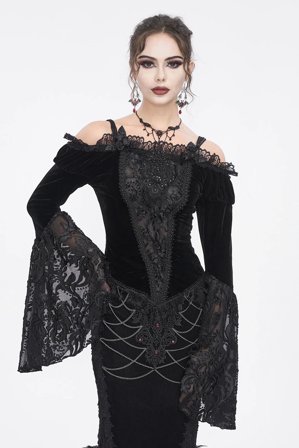 Edwardian Flared Sleeve Velvet Top - Image 3