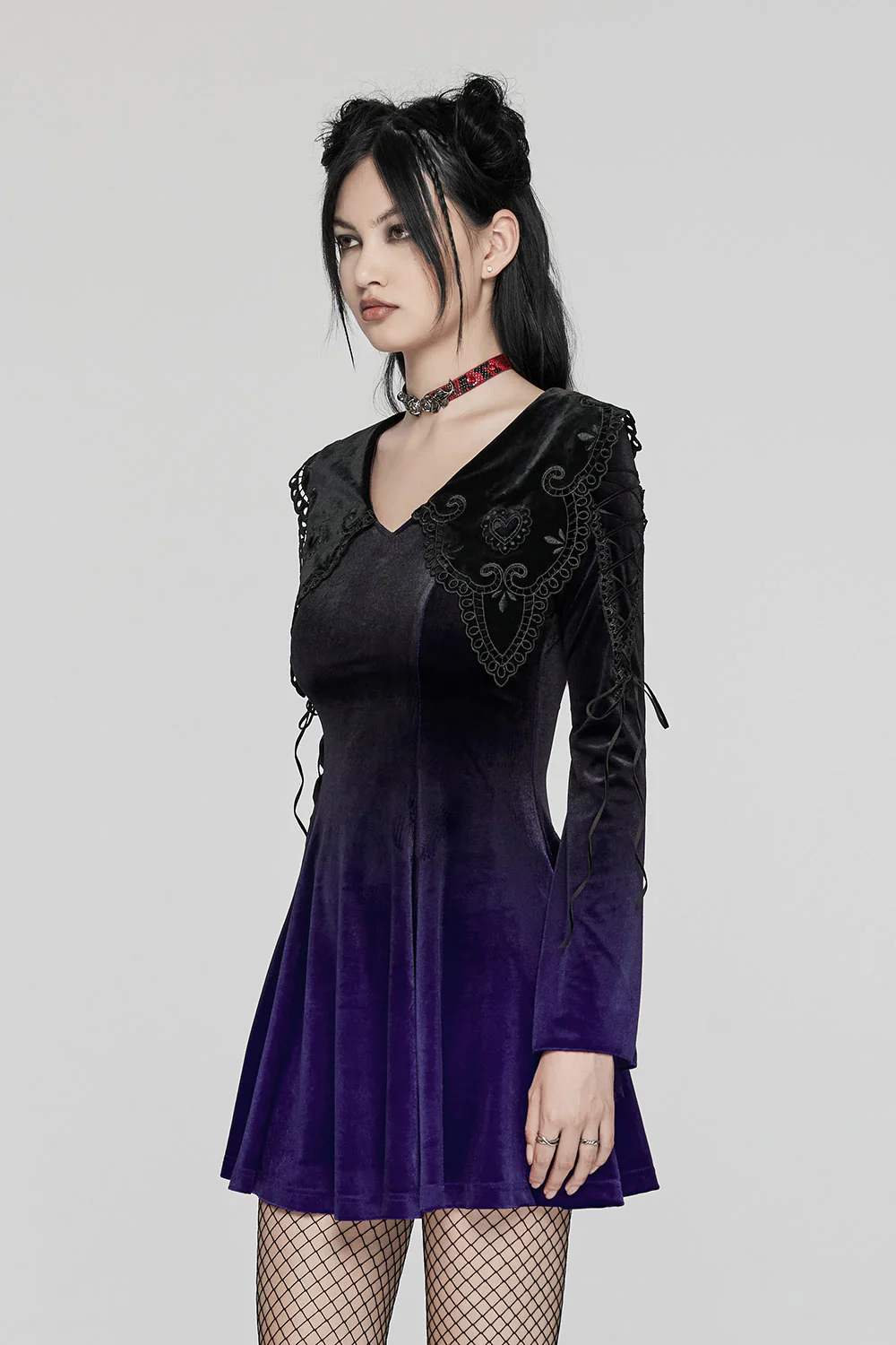 Enchantment Embroidered Collar Dress [Black/Violet] - Image 3