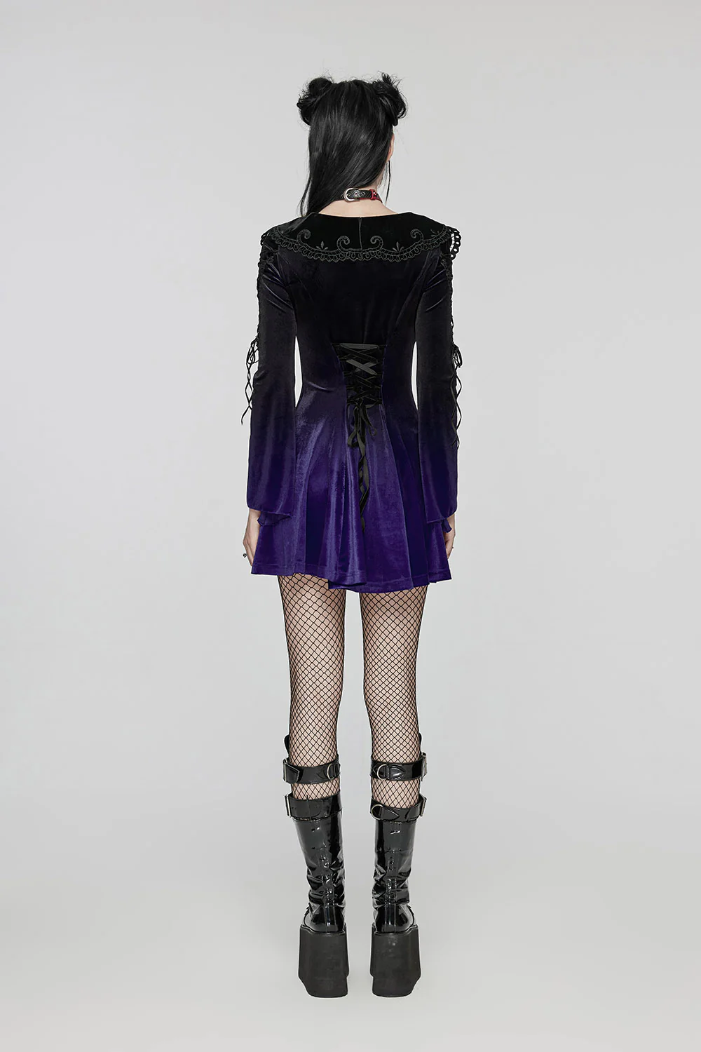 Enchantment Embroidered Collar Dress [Black/Violet] - Image 6