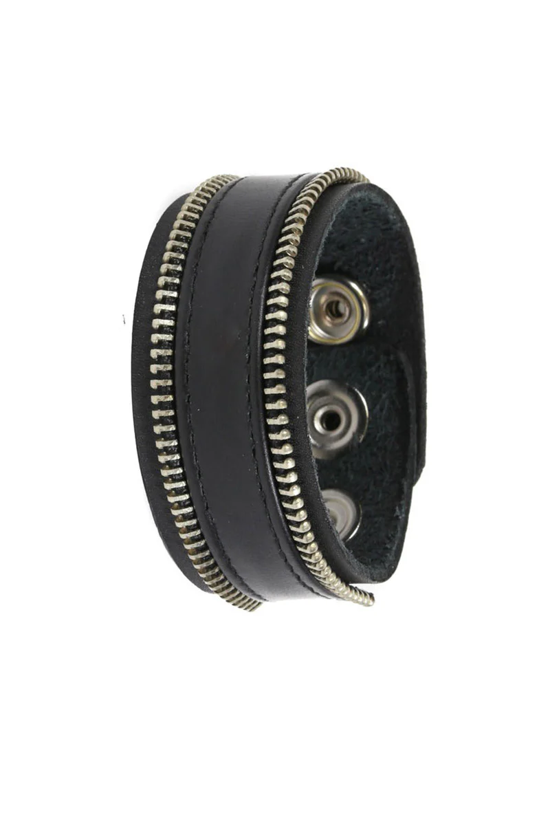 Exposed Zipper Leather Cuff Bracelet - Image 2
