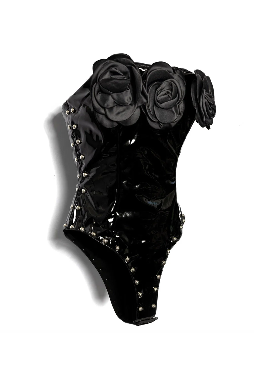 Floral Pu Patent Leather Goth Bodysuit - Image 5