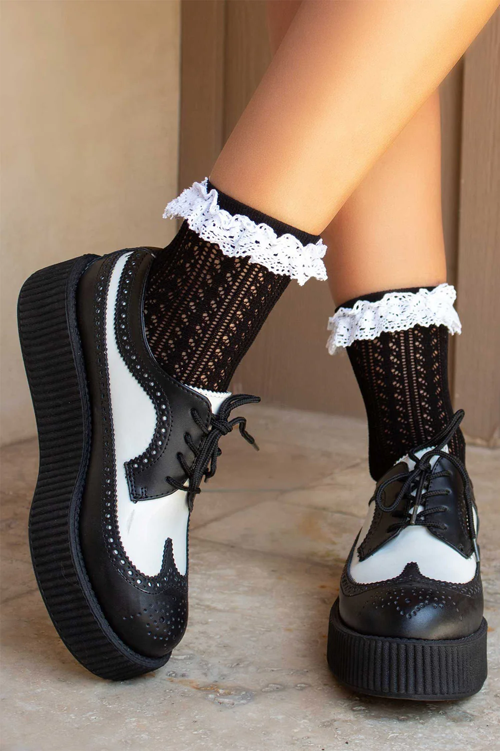 Ghost Lace Crochet Socks [Black/White] - Image 2