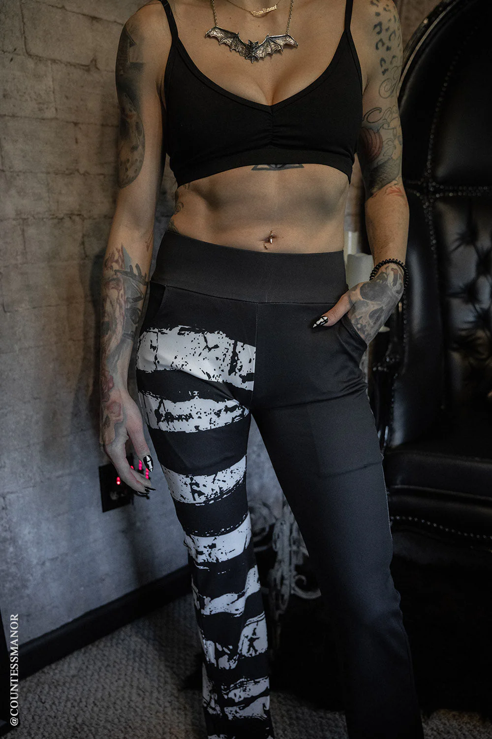 Ghost White Striped Split Flares [Black/White] - Image 14