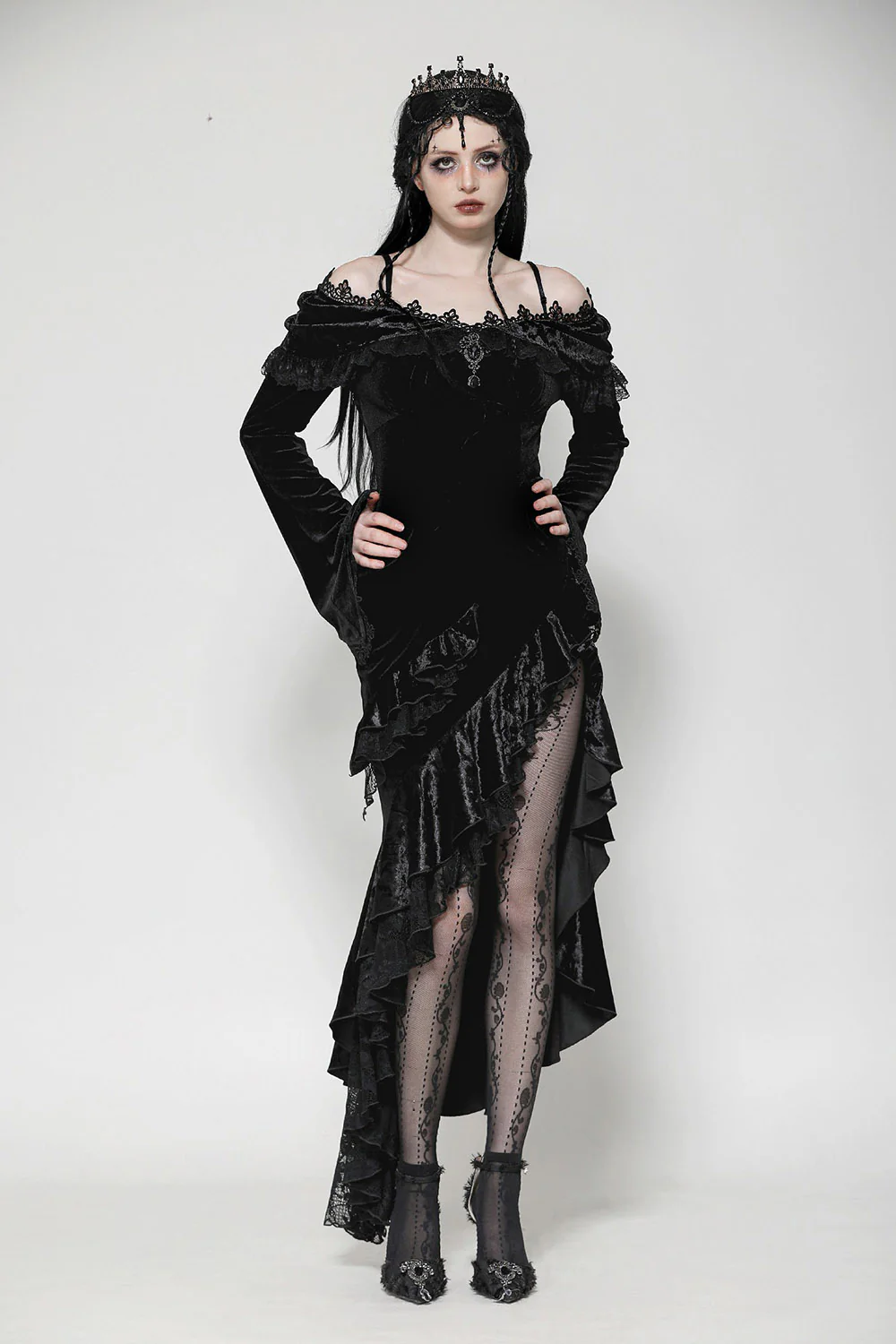 Gloomstone Leg Slit Lace-Up Dress - Image 3