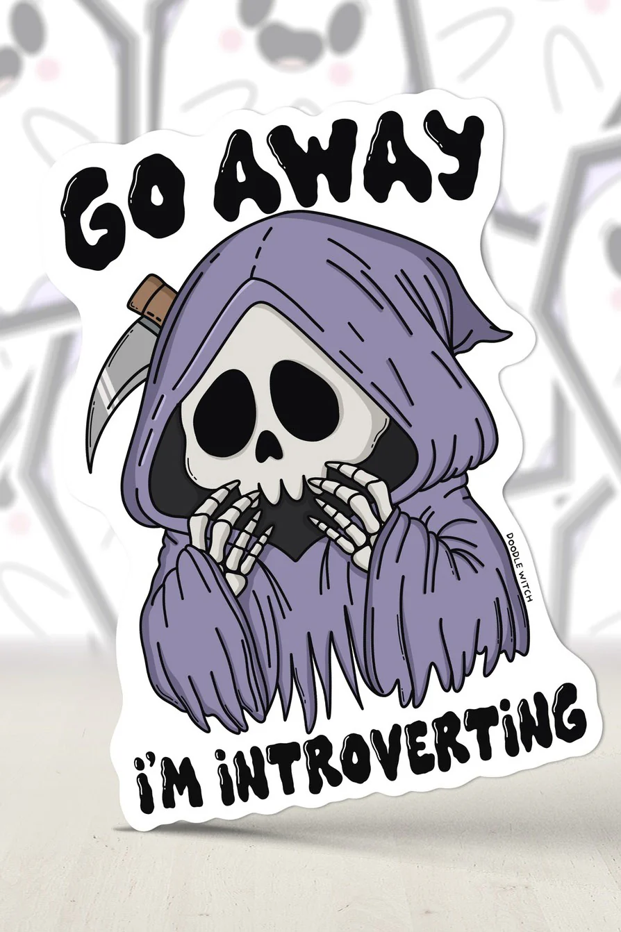 Go Away I'm Introverting Grim Reaper Sticker - Image 2