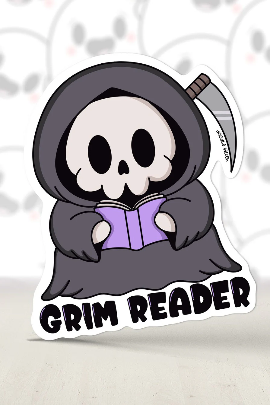 Grim Reader Reaper Reading Spooky Sticker - Image 2